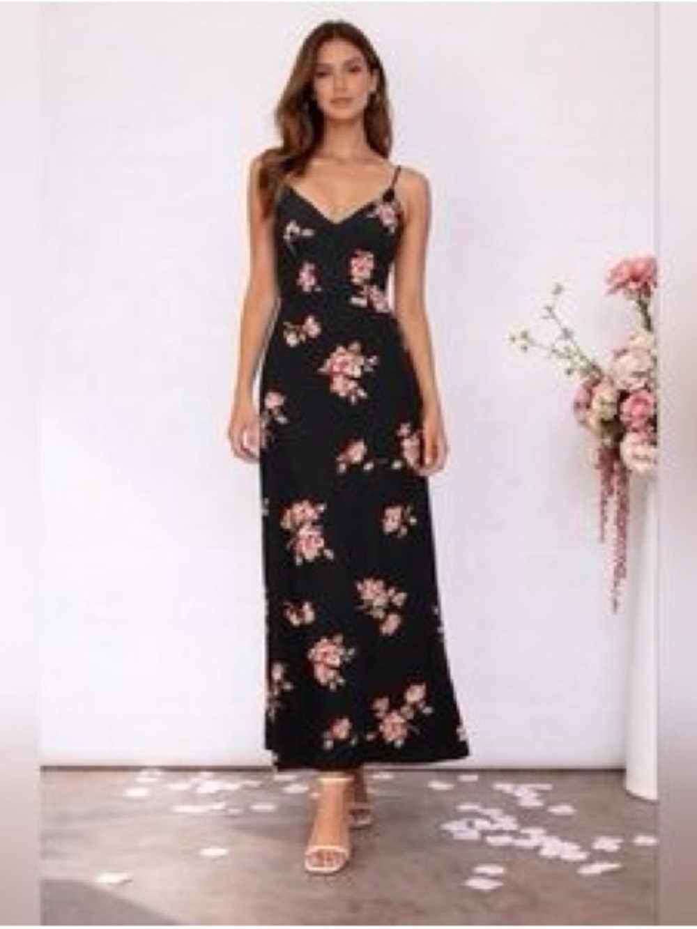 NEW Black Floral Maxi Dress with Pink Bloom Print Sz XS Stitch Fix